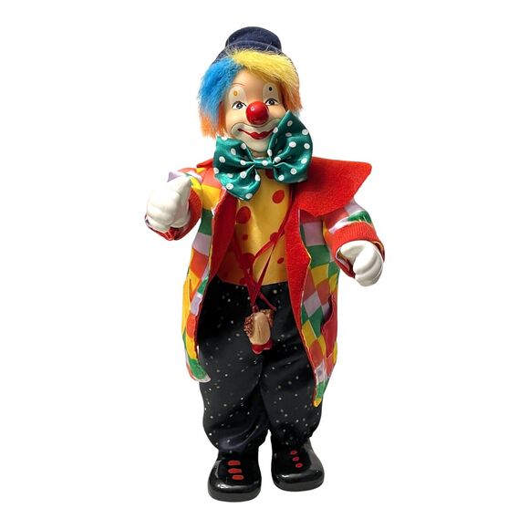 Vintage 1960's MUSICAL CIRCUS CLOWN 15" Key Wind Up Ceramic Cloth Movement Music - Picture 4 of 9